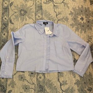 NWT J Crew Ruffle Trim Poplin Button Down